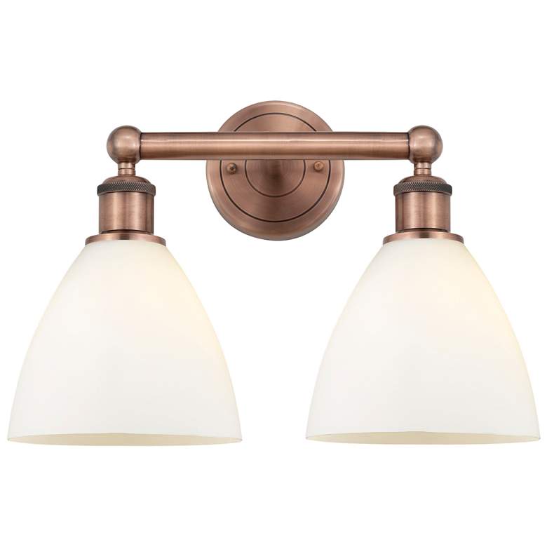 Image 1 Bristol Glass 16.5"W 2 Light Antique Copper Bath Light With White Shad