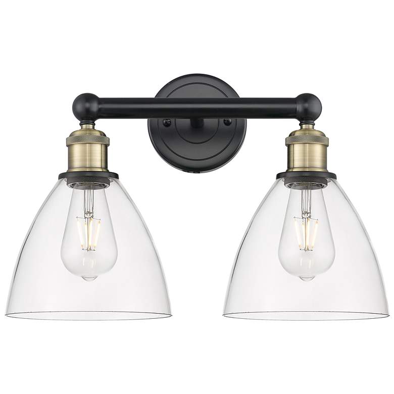 Image 1 Bristol Glass 16.5"W 2 Light Black Brass Bath Light With Clear Shade