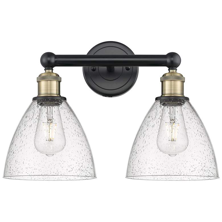 Image 1 Bristol Glass 16.5"W 2 Light Black Brass Bath Light With Seedy Shade