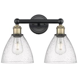 Bristol Glass 16.5"W 2 Light Black Brass Bath Light With Seedy Shade Bristol Glass 16.5"W 2 Light Black Brass Bath Light With Seedy Shade