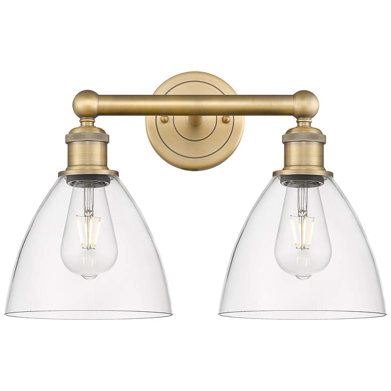 Image 1 Bristol Glass 16.5"W 2 Light Brushed Brass Bath Light With Clear Shade