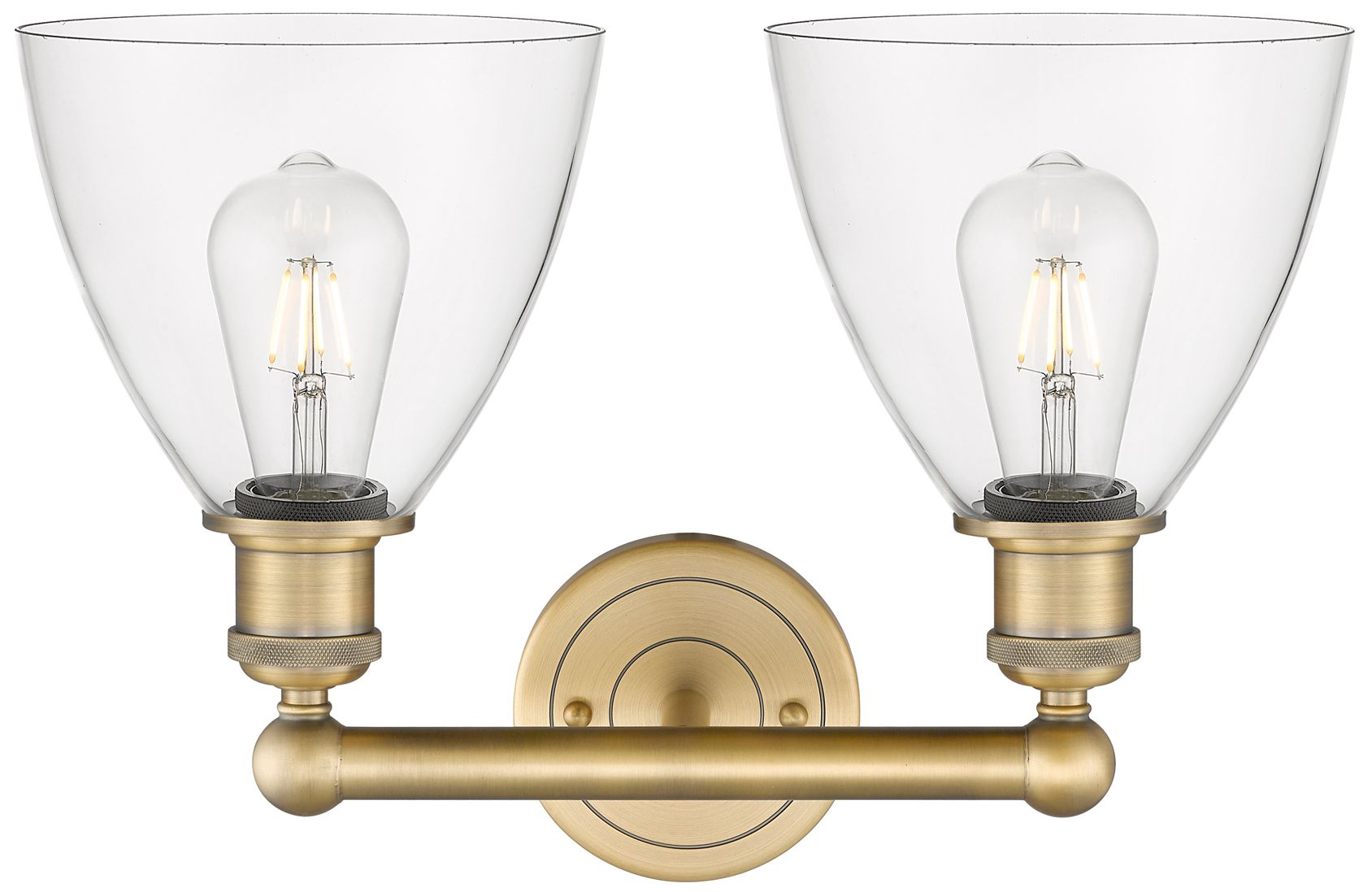Image 2 Bristol Glass 16.5"W 2 Light Brushed Brass Bath Light With Clear Shade more views