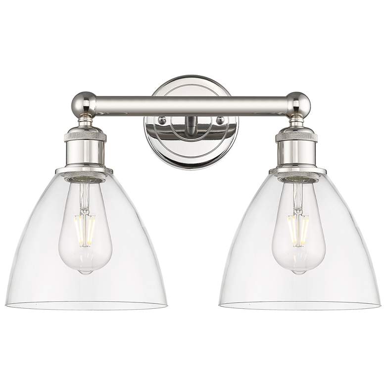 Image 1 Bristol Glass 16.5"W 2 Light Polished Nickel Bath Light With Clear Sha