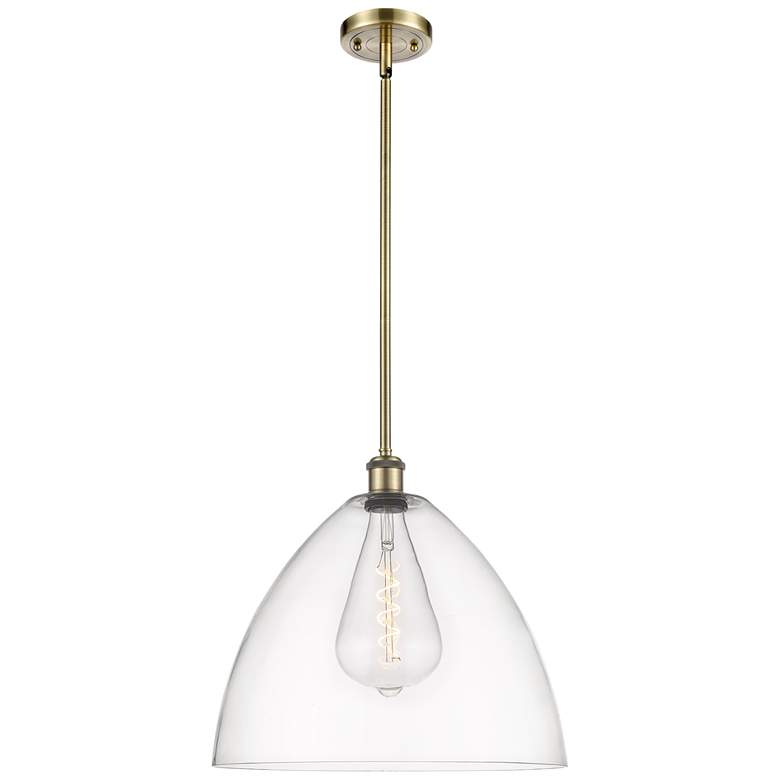 Image 1 Bristol Glass 16" Antique Brass Pendant With Clear Shade