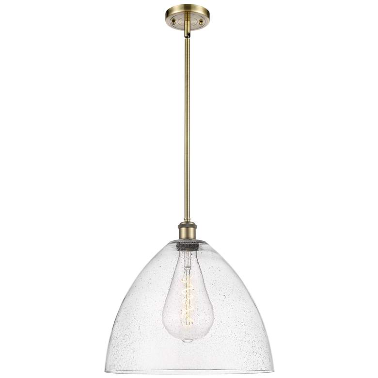 Image 1 Bristol Glass 16" Antique Brass Pendant With Seedy Shade