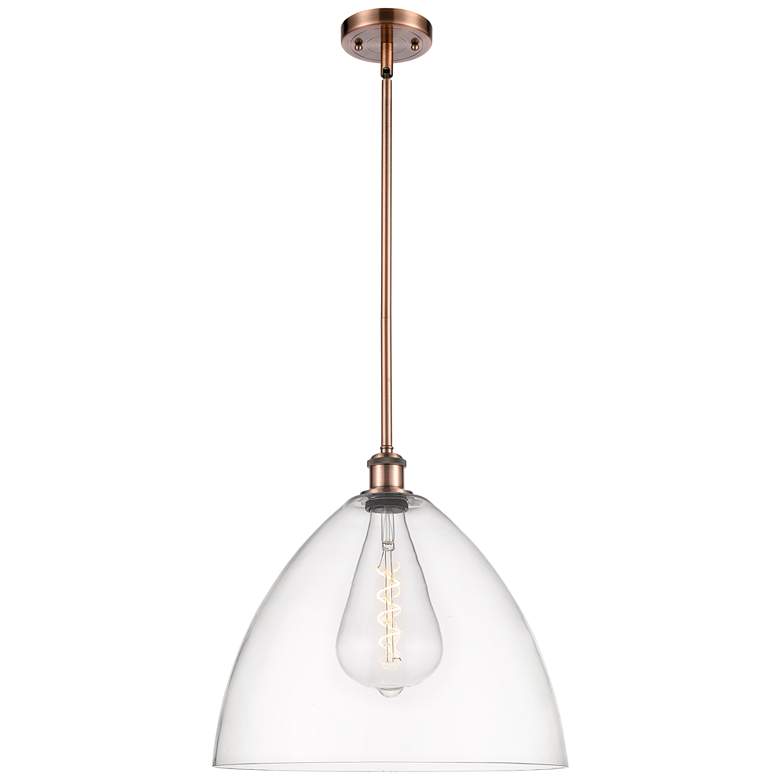 Image 1 Bristol Glass 16" Antique Copper LED Pendant With Clear Shade