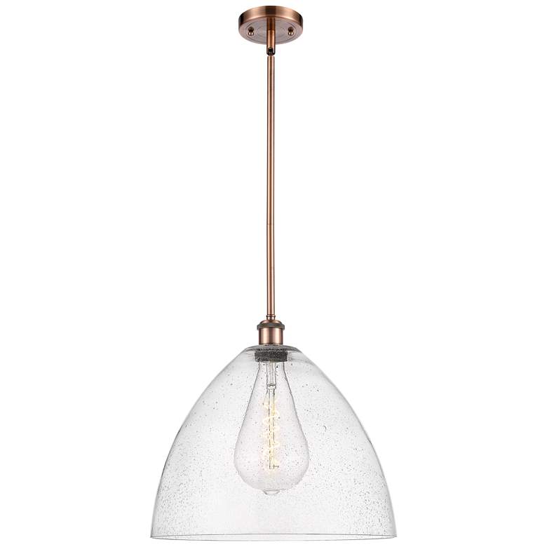 Image 1 Bristol Glass 16" Antique Copper LED Pendant With Seedy Shade