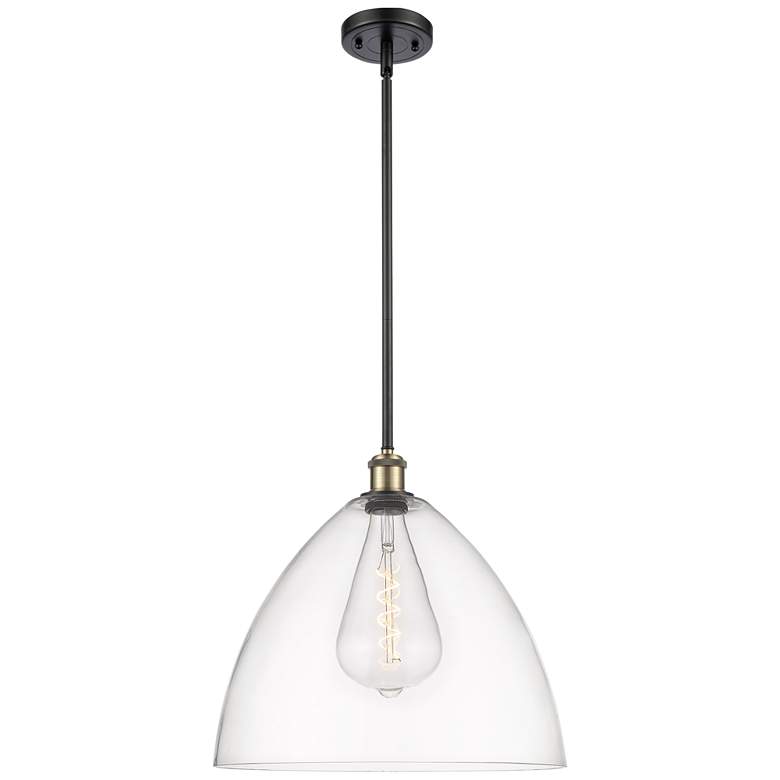 Image 1 Bristol Glass 16" Black Antique Brass LED Pendant With Clear Shade