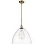 Bristol Glass 16" Brushed Brass LED Pendant With Clear Shade
