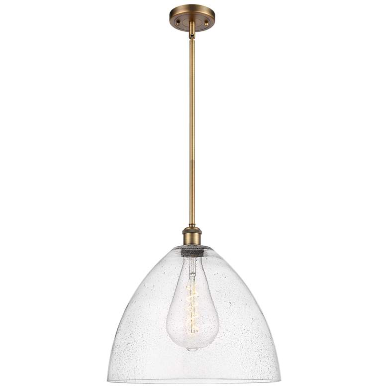 Image 1 Bristol Glass 16" Brushed Brass LED Pendant With Seedy Shade
