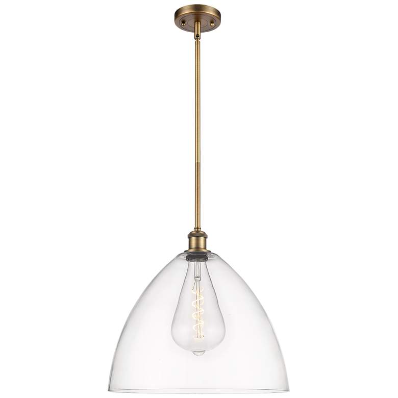 Image 1 Bristol Glass 16" Brushed Brass Pendant With Clear Shade
