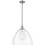 Bristol Glass 16" Brushed Satin Nickel LED Pendant With Clear Shade