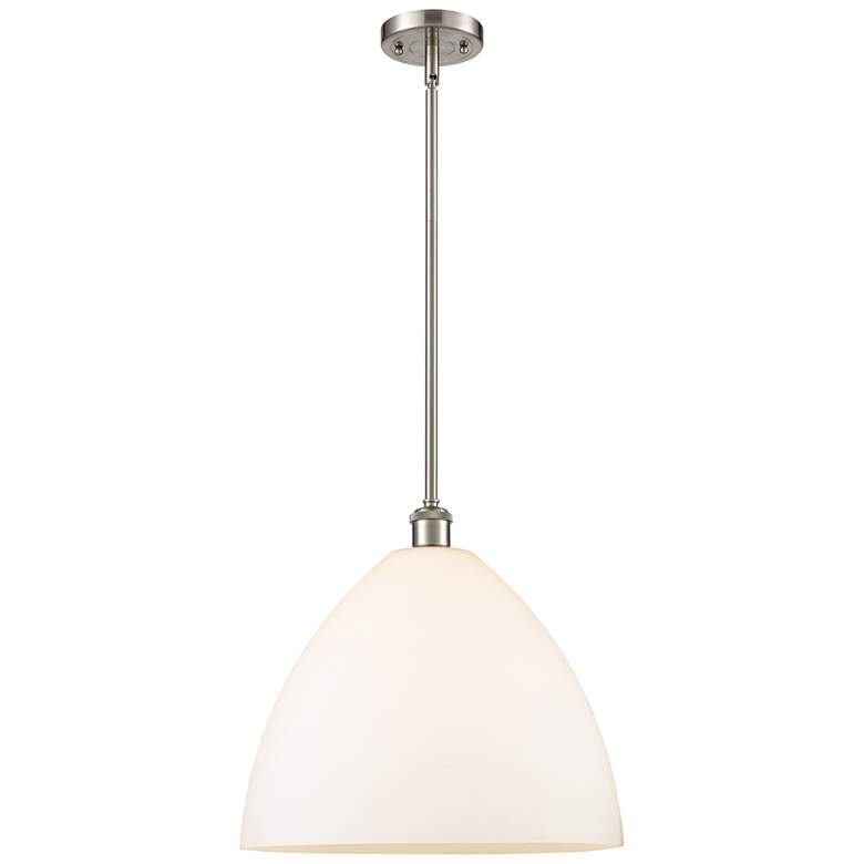 Image 1 Bristol Glass 16" Brushed Satin Nickel LED Pendant With Matte White Sh