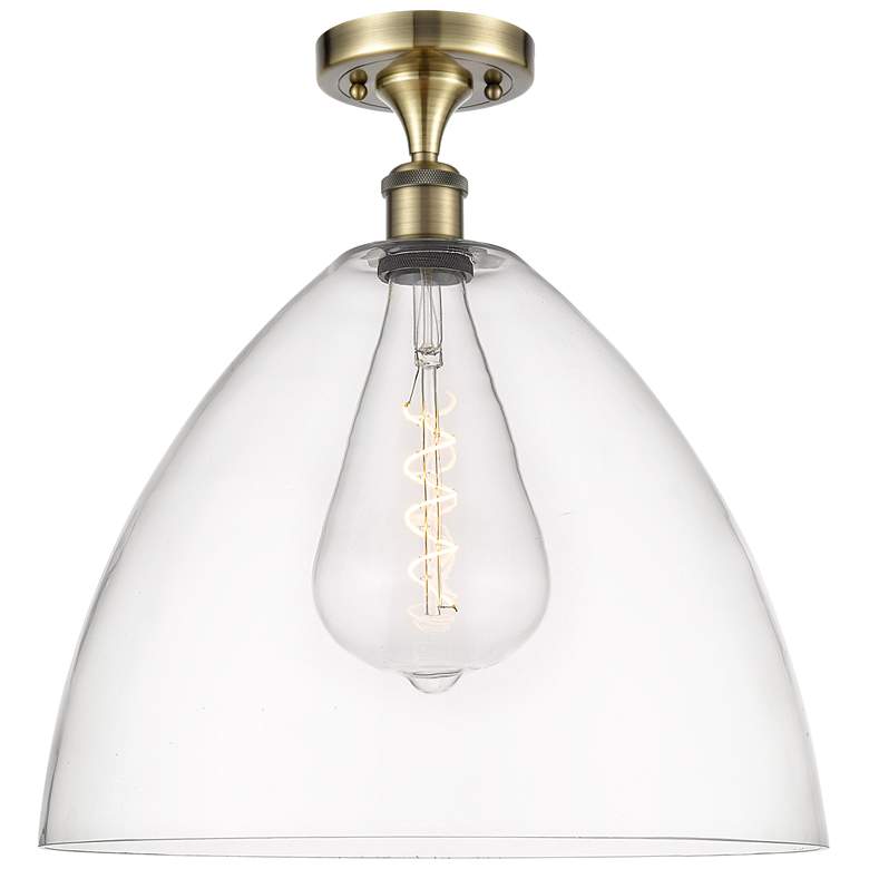 Image 1 Bristol Glass 16" LED Semi-Flush Mount - Antique Brass - Clear Shade