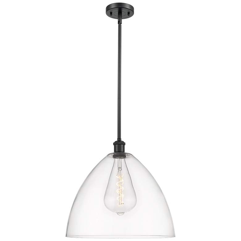 Image 1 Bristol Glass 16" Matte Black LED Pendant With Clear Shade