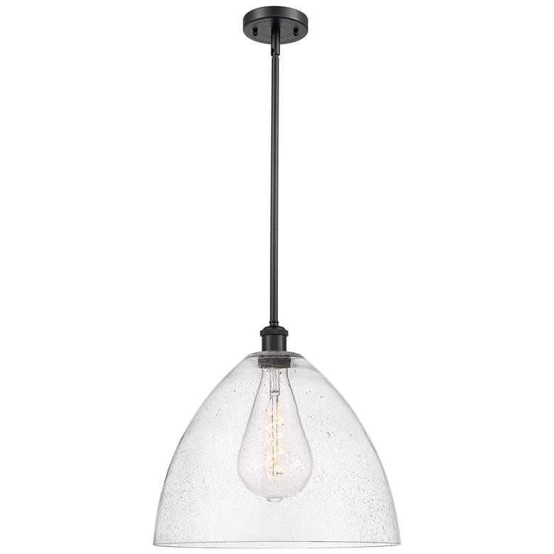 Image 1 Bristol Glass 16" Matte Black LED Pendant With Seedy Shade