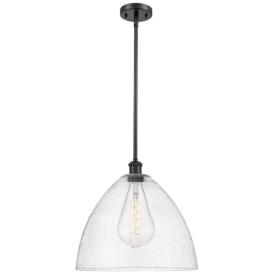 Bristol Glass 16" Matte Black Pendant With Seedy Shade Bristol Glass 16" Matte Black Pendant With Seedy Shade