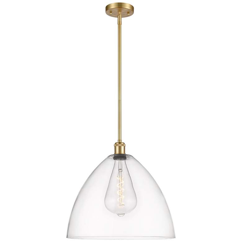 Image 1 Bristol Glass 16" Satin Gold LED Pendant With Clear Shade
