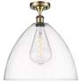 Bristol Glass  16" Semi-Flush Mount - Antique Brass - Clear Shade