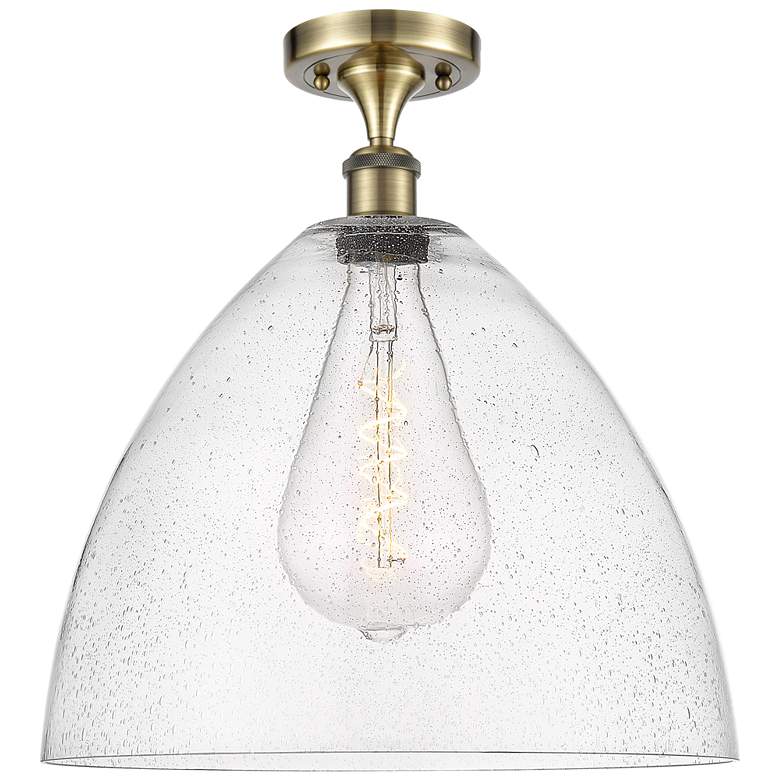 Image 1 Bristol Glass 16" Semi-Flush Mount - Antique Brass - Seedy Shade