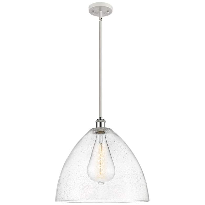 Image 1 Bristol Glass 16 inch White &#38; Chrome LED Pendant With Seedy Shade