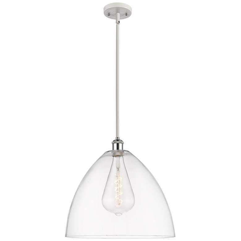 Image 1 Bristol Glass 16 inch White &#38; Chrome Pendant With Clear Shade