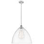 Bristol Glass 16" White &#38; Chrome Pendant With Clear Shade