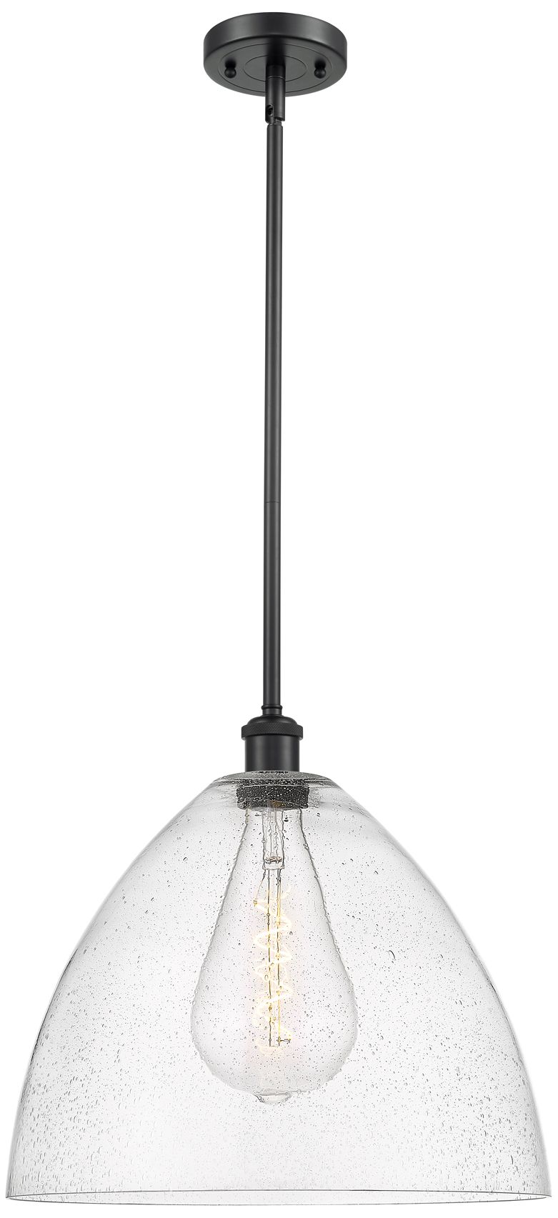 Bristol Glass 16" Matte Black LED Pendant With Seedy Shade - Made to Order