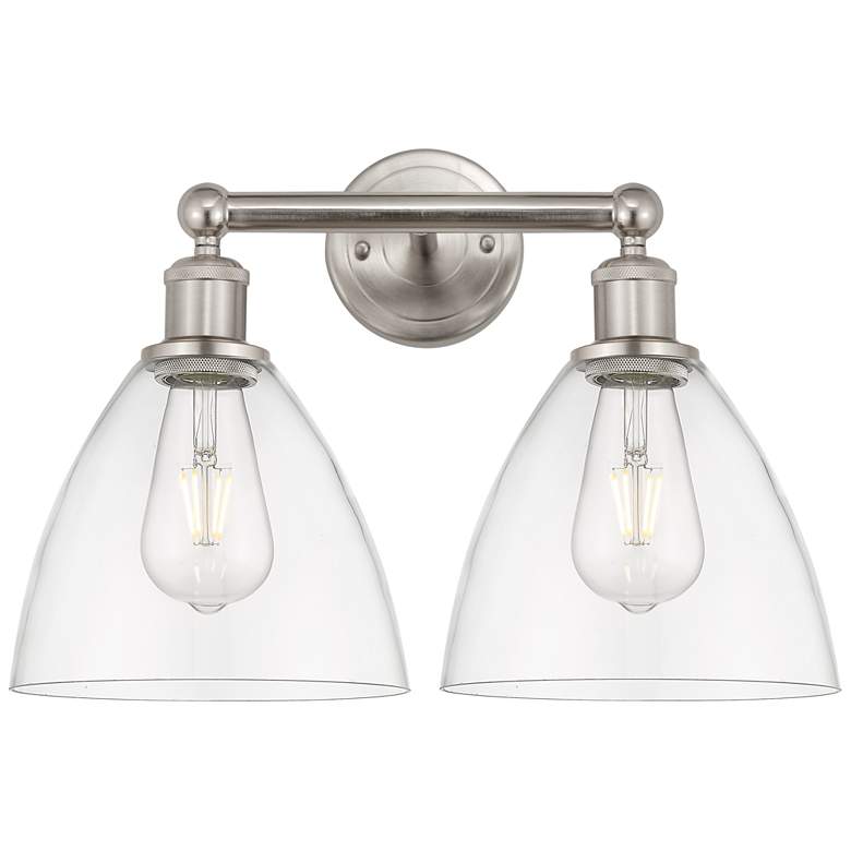 Image 1 Bristol Glass 17" 2-Light Brushed Satin Nickel Bath Light w/ Clear Sha