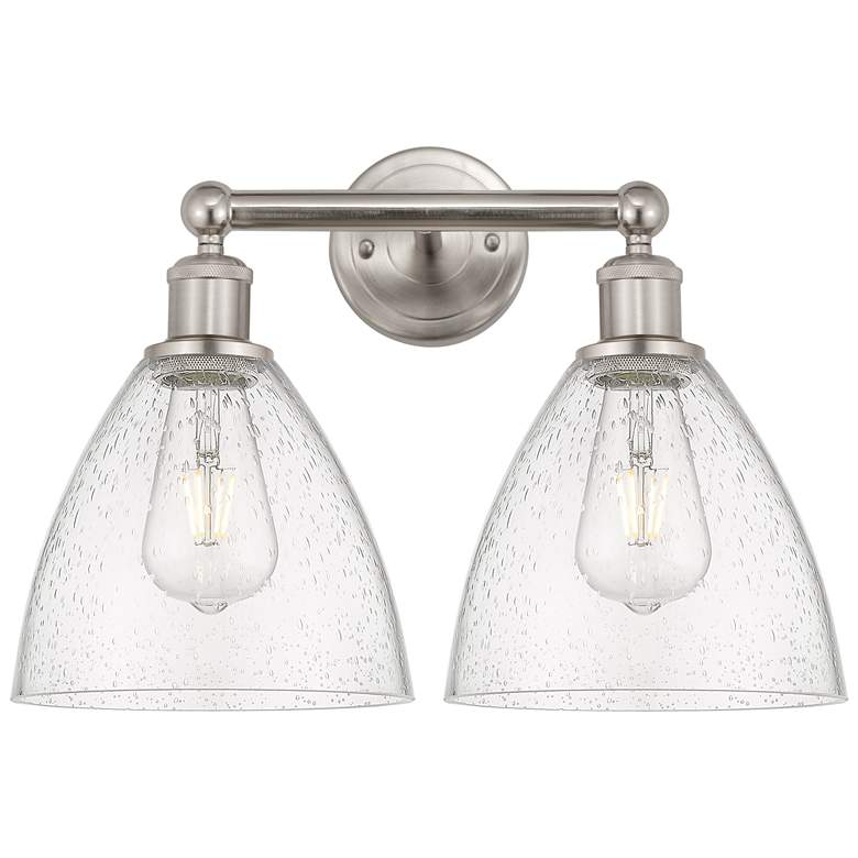 Image 1 Bristol Glass 17" 2-Light Brushed Satin Nickel Bath Light w/ Seedy Sha