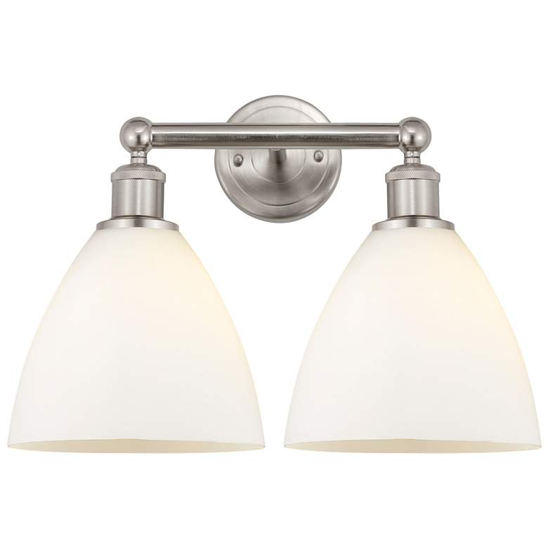 Image 1 Bristol Glass 17" 2-Light Brushed Satin Nickel Bath Light w/ White Sha