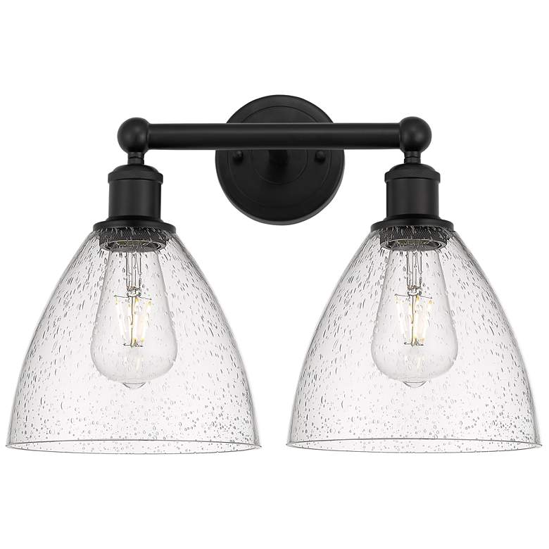 Image 1 Bristol Glass 17" 2-Light Matte Black Bath Light w/ Seedy Shade