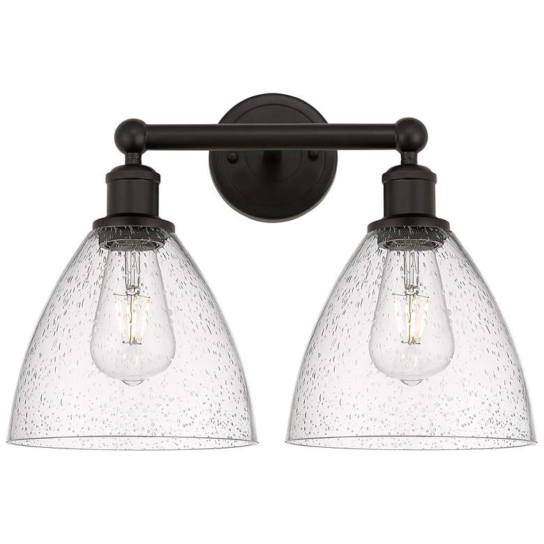 Image 1 Bristol Glass 17" 2-Light Oil Rubbed Bronze Bath Light w/ Seedy Shade