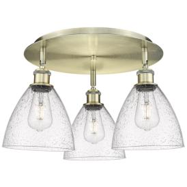 Bristol Glass 19.25"W 3 Light Antique Brass Flush Mount w/ Seedy Shade Bristol Glass 19.25"W 3 Light Antique Brass Flush Mount w/ Seedy Shade