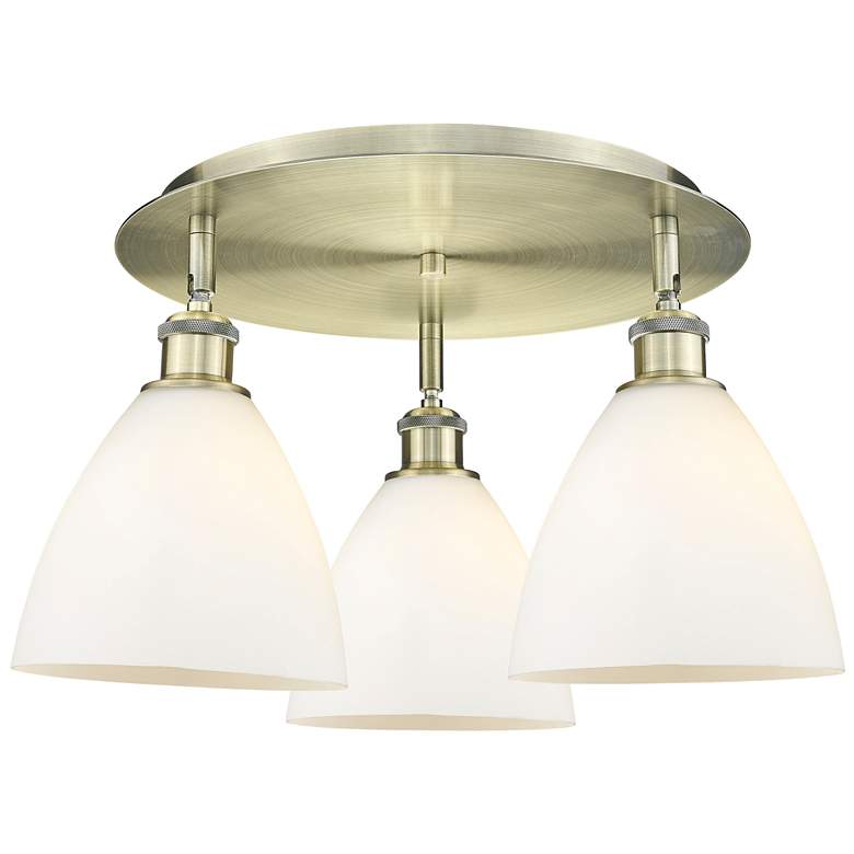 Image 1 Bristol Glass 19.25"W 3 Light Antique Brass Flush Mount w/ White Shade
