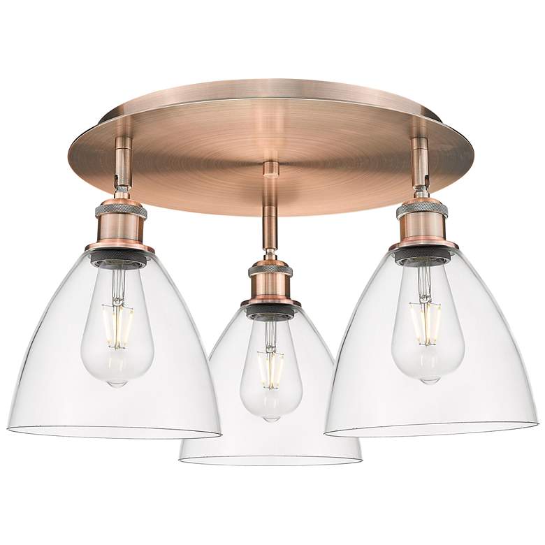 Image 1 Bristol Glass 19.25"W 3 Light Antique Copper Flush Mount w/ Clear Shad