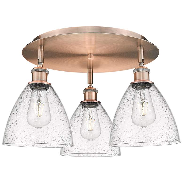 Image 1 Bristol Glass 19.25"W 3 Light Antique Copper Flush Mount w/ Seedy Shad