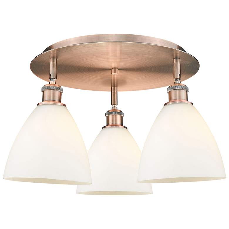 Image 1 Bristol Glass 19.25"W 3 Light Antique Copper Flush Mount w/ White Shad