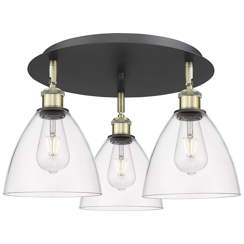 Image 1 Bristol Glass 19.25"W 3 Light Black Brass Flush Mount w/ Clear Shade