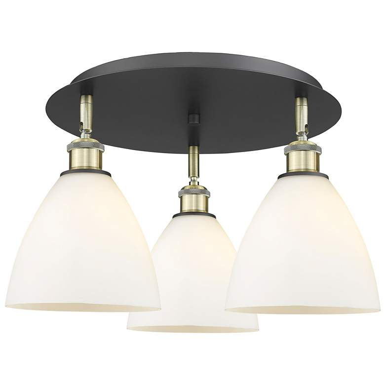 Image 1 Bristol Glass 19.25"W 3 Light Black Brass Flush Mount w/ White Shade