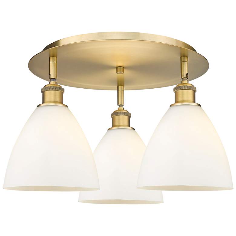 Image 1 Bristol Glass 19.25"W 3 Light Brushed Brass Flush Mount w/ White Shade