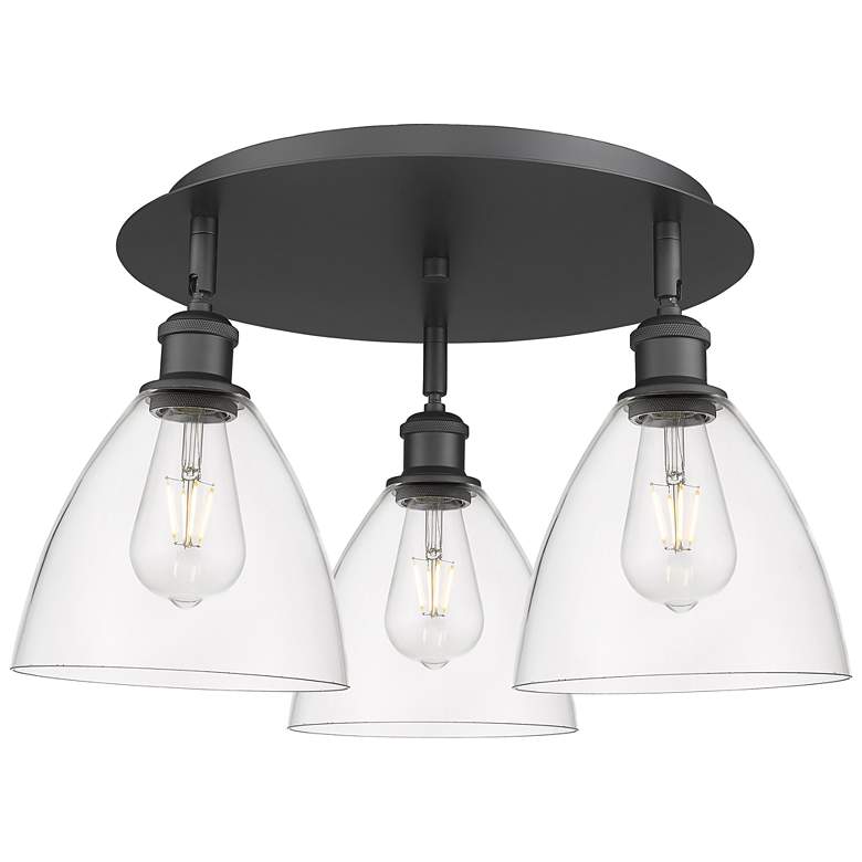 Image 1 Bristol Glass 19.25"W 3 Light Matte Black Flush Mount w/ Clear Glass S