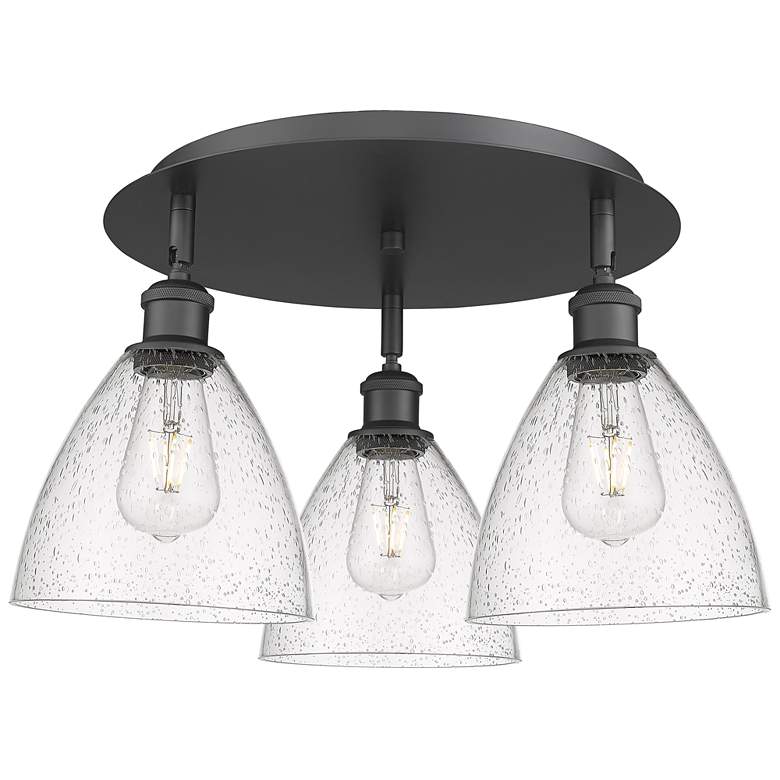 Image 1 Bristol Glass 19.25"W 3 Light Matte Black Flush Mount w/ Seedy Glass S