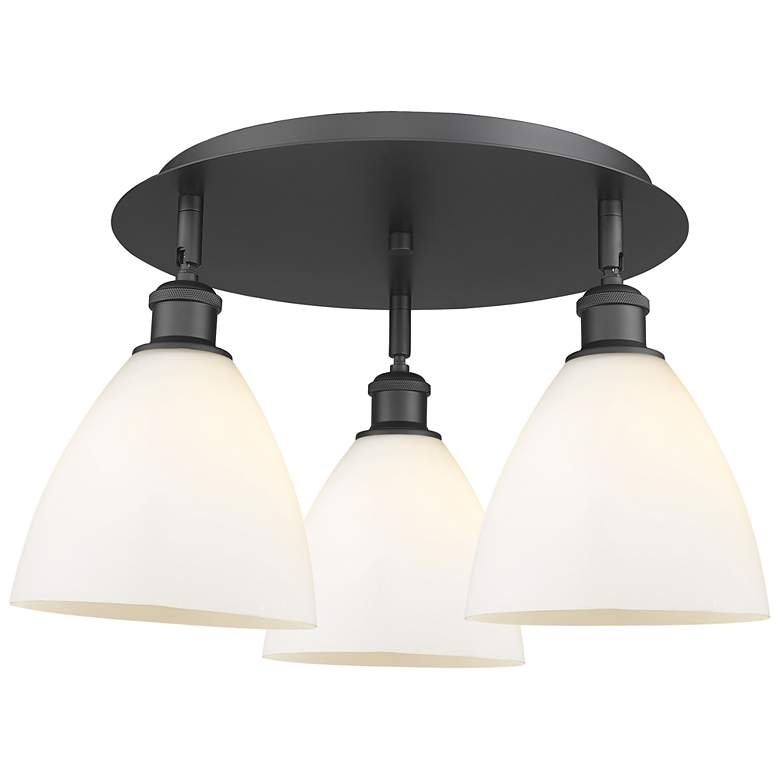 Image 1 Bristol Glass 19.25"W 3 Light Matte Black Flush Mount w/ White Shade