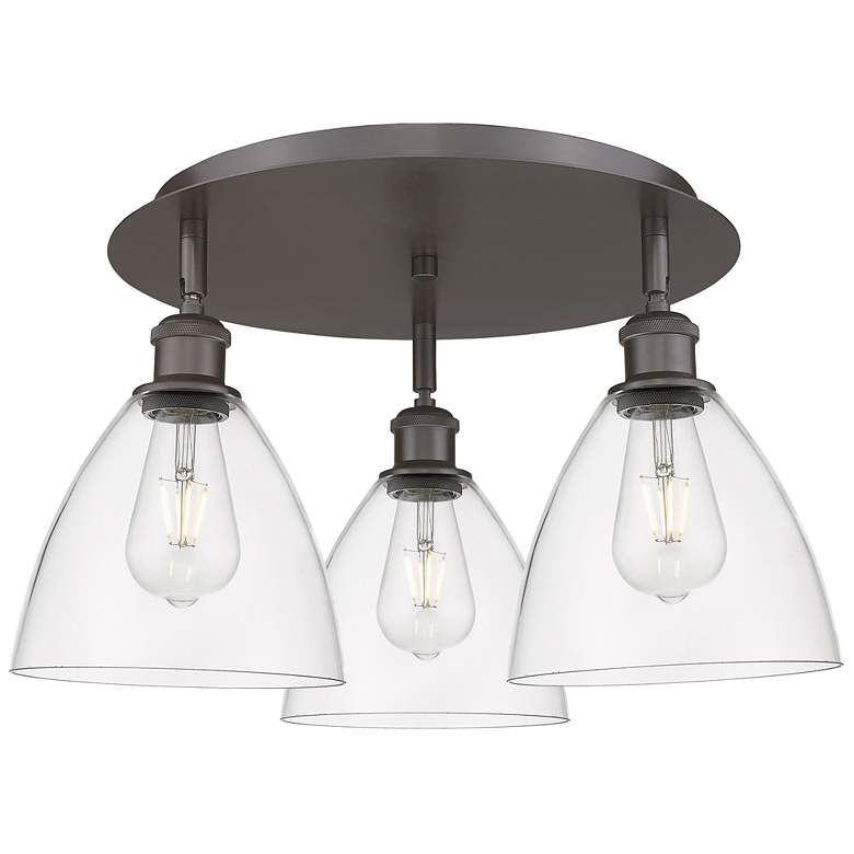 Image 1 Bristol Glass 19.25"W 3 Light Oil Rubbed Bronze Flush Mount w/ Clear S