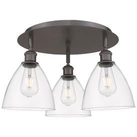 Bristol Glass 19.25"W 3 Light Oil Rubbed Bronze Flush Mount w/ Clear S Bristol Glass 19.25"W 3 Light Oil Rubbed Bronze Flush Mount w/ Clear S