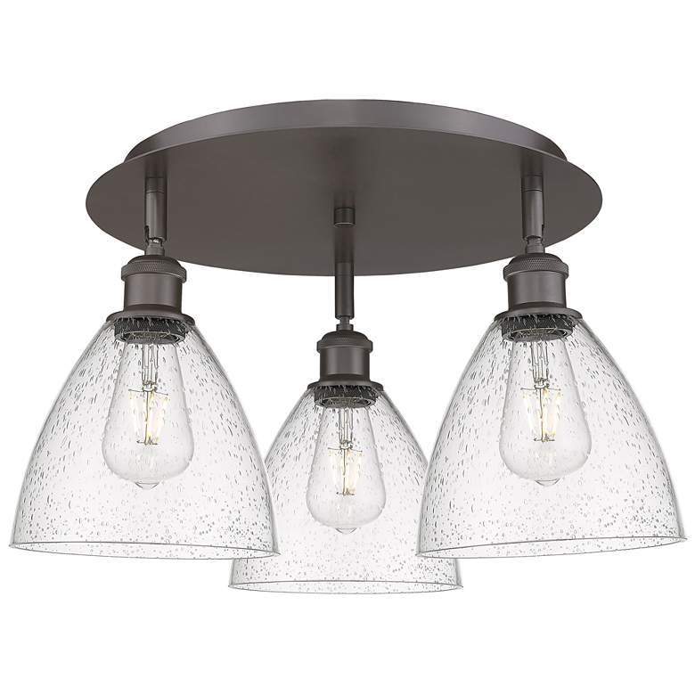 Image 1 Bristol Glass 19.25"W 3 Light Oil Rubbed Bronze Flush Mount w/ Seedy S