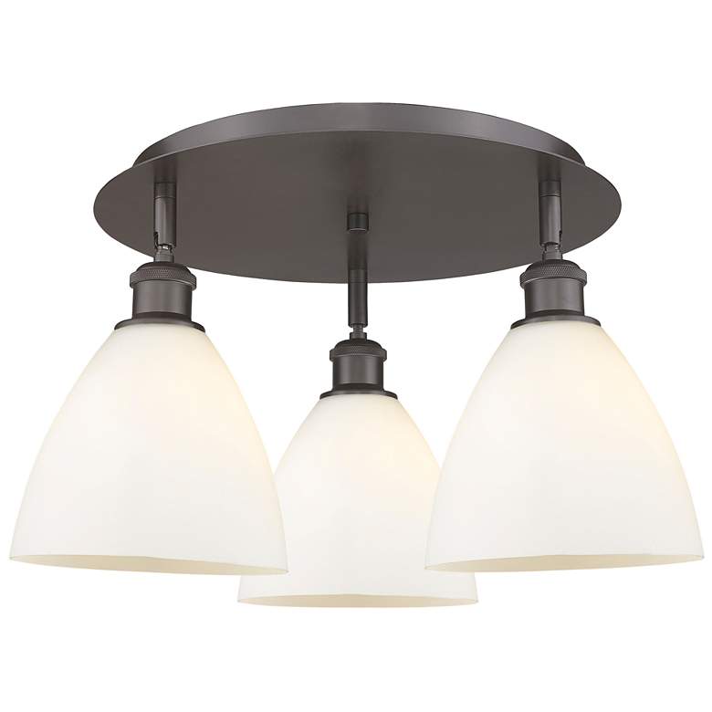 Image 1 Bristol Glass 19.25"W 3 Light Oil Rubbed Bronze Flush Mount w/ White S