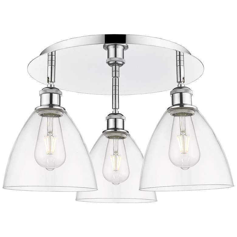 Image 1 Bristol Glass 19.25"W 3 Light Polished Chrome Flush Mount w/ Clear Sha