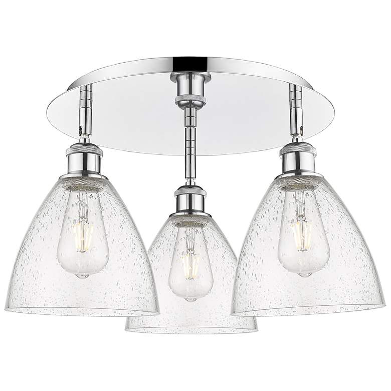 Image 1 Bristol Glass 19.25"W 3 Light Polished Chrome Flush Mount w/ Seedy Sha
